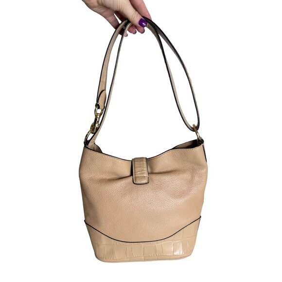 Coach Amber Duffle Pebble Leather Embossed Crocodile Shoulder Bag Beige F2808 - Picture 2 of 9